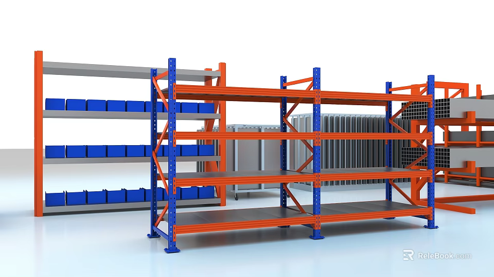 Industrial Equipment Heavy Duty Multi Tier Storage Racks With Orange Blue Frame For Warehouse Use 3d model 