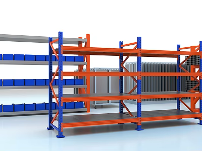 Industrial Equipment Heavy Duty Multi Tier Storage Racks With Orange Blue Frame For Warehouse Use 3d model