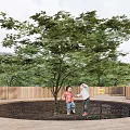 Outdoor Natural Children's Play Area Featuring Wooden Canopy Curved Stairs Green Lawn And Trees