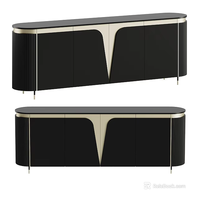 Elegant Modern Entryway Cabinet Sideboard With Black Finish And Gold Accents 3d model 