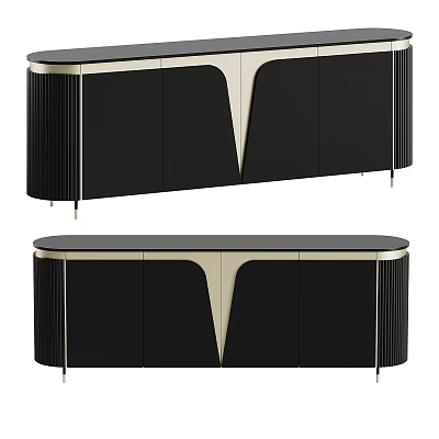 Elegant Modern Entryway Cabinet Sideboard With Black Finish And Gold Accents 3d model