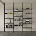 Modern Black Metal Shelving Unit With Books Decorative Items And Storage Boxes