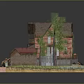 Detached Villa with Red Brick Walls Brown Roof Chimney Vintage Car on Lawn and Trees