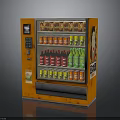 Orange Vending Machine Stocked With Colorful Bottled Drinks And Advertisement Sticker