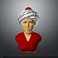 Woman Wearing Red Outfit And White Turban With Red Accent Bust Sculpture