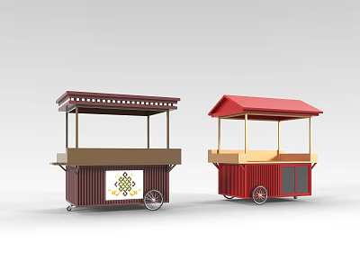 Two Colorful Food Carts Design With Canopy And Wheels For Street Vending 3d model