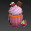 Delicious Cupcake With Pink Frosting Fresh Strawberry Chocolate Stick Sprinkles Purple Wrapper And Strawberry Beside