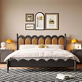 Stylish Bedroom Interior With Tufted Headboard Decorative Wall Art And Table Lamp