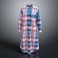 Long Sleeved Plaid Shirt Dress With Pink Blue White Checkered Pattern And Buttoned Front