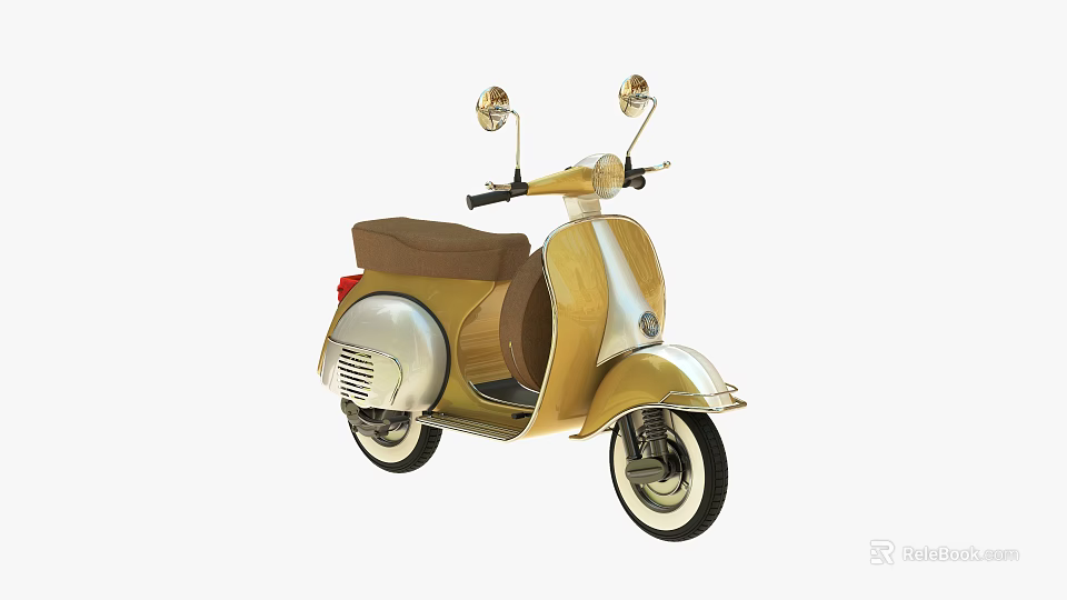 Vintage Golden Scooter With Brown Seat Rearview Mirrors And Classic Design 3d model 