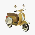 Vintage Golden Scooter With Brown Seat Rearview Mirrors And Classic Design
