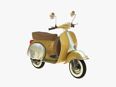 Vintage Golden Scooter With Brown Seat Rearview Mirrors And Classic Design 3d model