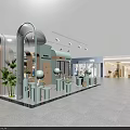 Elegant Light Luxury Boutique Store Interior With Light Green Display Shelves And Decorative Plants