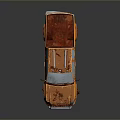 Orange Rusty Pickup Truck With Weathered Exterior And Blue Windshield