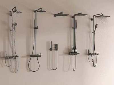 Different Modern Stylish Shower Heads Wall Mounted Displaying Water Spray Features 3d model