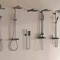 Different Modern Stylish Shower Heads Wall Mounted Displaying Water Spray Features 3d model
