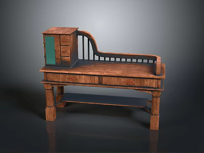 Classic Wooden Functional Desk With Drawer Lower Shelf And Sturdy Design 3d model