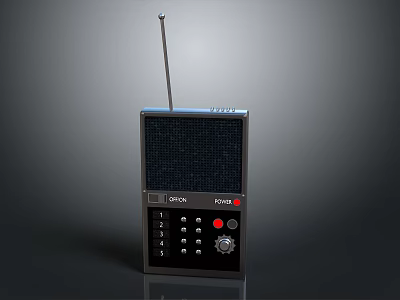 Black Classic Radio with Telescopic Antenna Display Screen Control Buttons and FM AM Reception 3d model