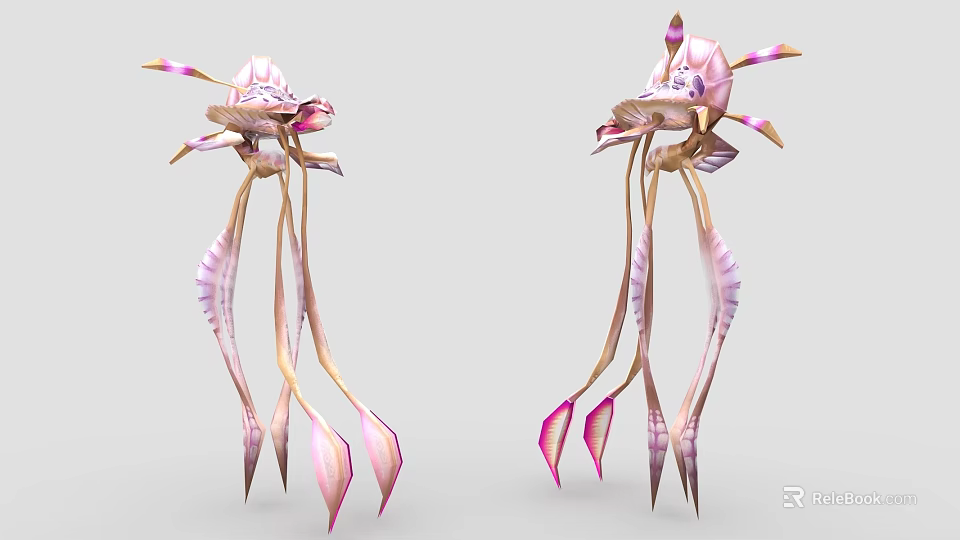 Game Movie Fantasy Creature Character With Two Pink Purple Flowing Tentacles And Ornate Head Design 3d model 