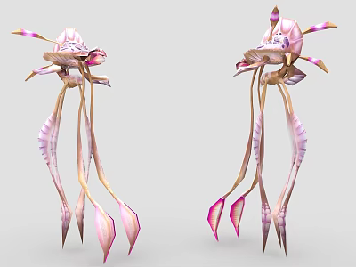 Game Movie Fantasy Creature Character With Two Pink Purple Flowing Tentacles And Ornate Head Design 3d model
