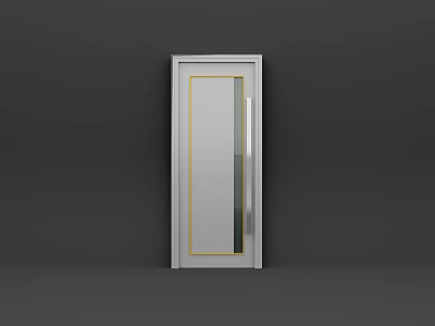 White Hinged Door With Golden Frame And Clear Glass Panel Design 3d model