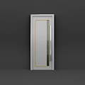 White Hinged Door With Golden Frame And Clear Glass Panel Design