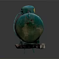 Rusted Blue Metal Gas Tank With Support Legs And Vintage Design