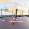 Outdoor Basketball Court Design With Hoop Net Fence Gray Floor And Basketball