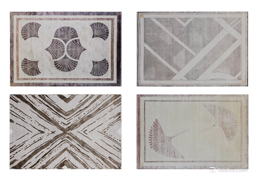 Square Rugs Featuring Geometric Designs and Natural Elements for Interior Decoration 3d model