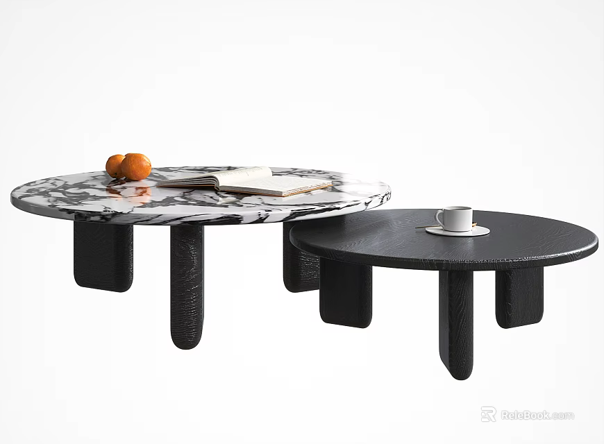 Modern Coffee Tables With Marble Top And Black Featuring Oranges Open Book And White Cup 3d model 