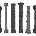 Elegant Decorative Stone Columns With Intricate Carvings And Various Traditional Patterns