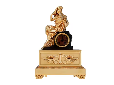 Classical Golden Table Clock With Elegant Female Statue And Intricate Carved Base 3d model