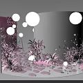 Elegant Pink Decorative Interior With Circular Decorations Plants Transparent Partitions And Floor Patterns 3d model