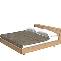 Double Bed with Wooden Frame Brown Quilted Blanket and White Pillows in Simple Modern Design