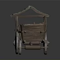 Traditional Wooden Cart With Green Roof Wooden Barrel And Large Wheels