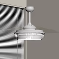 White Ceiling Fan Light With Transparent Blades In Room By Window Blinds