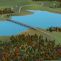 Scenic Natural Landscape With Lake Bridge Winding Path And Colorful Trees