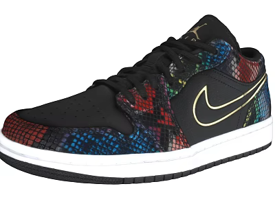 Nike Black Sneakers With Colorful Snake Skin Pattern And Gold Logo White Sole 3d model