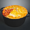 Chef Baking Delicious Meat Filled Pie With Golden Crust In Cast Iron Pot