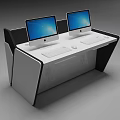 Modern Office Desk With Two Apple iMac Monitors White Desktop And Black Frame