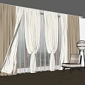 Beige Sheer Window Curtains With Pleated Design Tied Back In Modern Room