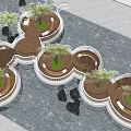 Roadside Facilities With Circular Wooden Platforms Central Trees Seating Areas And Stone Pavement