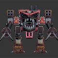 Pink Red Mechanical Monster Character With Sharp Claws And Cube Shaped Features 3d model