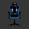 Ergonomic Black And Blue Gaming Chair With Red Logo Extendable Footrest And Rolling Wheels