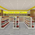 Supermarket Department Store with Stocked Shelves Yellow Signage and Organized Product Sections