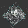 Artistic Plant Painting in Low Poly Style with Mountains River and Sandy Ground
