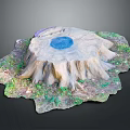 Wood Stone Tree Stump Decorative Piece With Blue Circular Top And Green Mossy Base