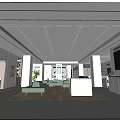 Modern Service Hall Interior With White Reception Desk Green Seating And Indoor Plants