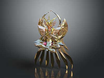 Gorgeous Golden Decorative Attire With Feather Design And Jeweled Accents 3d model