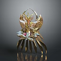 Gorgeous Golden Decorative Attire With Feather Design And Jeweled Accents